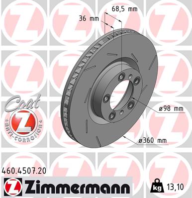 ZIMMERMANN Bremseskive 460450720 højre foraksel lukket 360mm 36mm for PORSCHE
