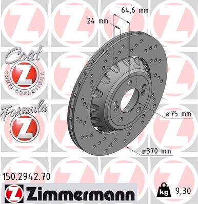 ZIMMERMANN Bremseskive 150294270 Bagaksel venstre 370mm 24mm for BMW