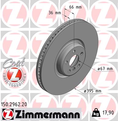 ZIMMERMANN Bremseskive 150296220 venstre foraksel ventileret 395mm 36mm for BMW
