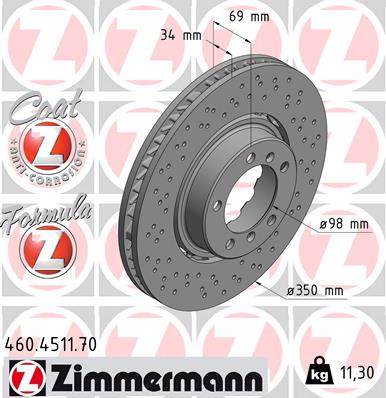 ZIMMERMANN Bremseskive 460451170 højre foraksel 350mm 34mm for PORSCHE