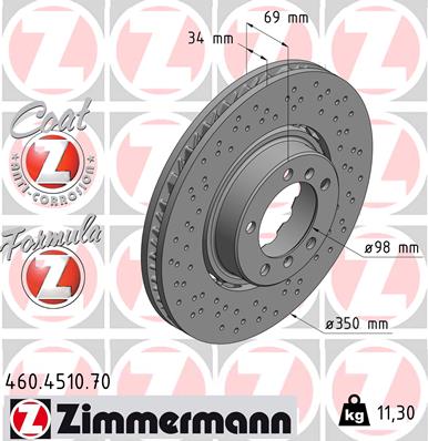 ZIMMERMANN Bremseskive 460451070 venstre foraksel 350mm 34mm for PORSCHE