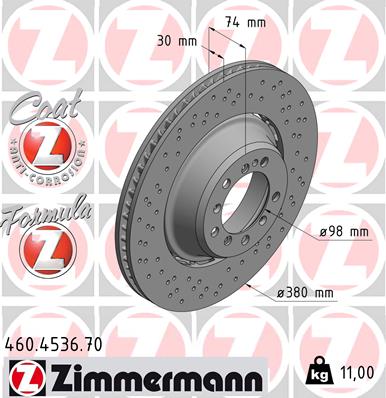 ZIMMERMANN Bremseskive 460453670 Bagaksel venstre 380mm 30mm for PORSCHE