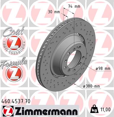 ZIMMERMANN Bremseskive 460453770 Bagaksel højre 380mm 30mm for PORSCHE