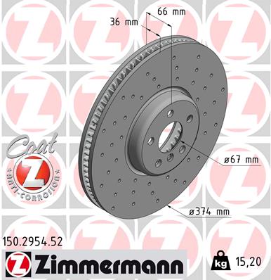 ZIMMERMANN Bremseskive 150295452 venstre foraksel perforeret 374mm 36mm for BMW