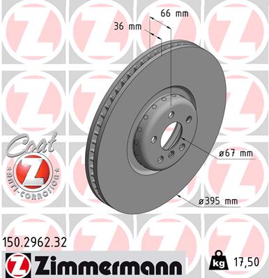 ZIMMERMANN Bremseskive 150296232 venstre foraksel 395mm 36mm for BMW