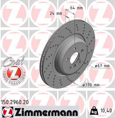 ZIMMERMANN Bremseskive 150296020 Bagaksel højre Sænket 370mm 24mm for BMW