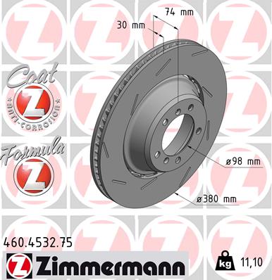 ZIMMERMANN Bremseskive 460453275 Bagaksel venstre 380mm 30mm for PORSCHE