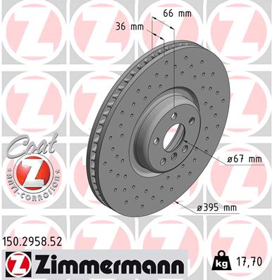 ZIMMERMANN Bremseskive 150295852 højre foraksel perforeret 395mm 36mm for BMW