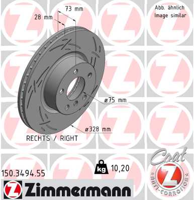 ZIMMERMANN Bremseskive 150349455 højre foraksel lukket 328mm 28mm for BMW