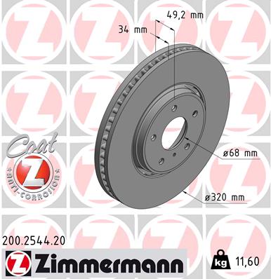 ZIMMERMANN Bremseskive 200254420 foraksel udvendig ventileret 320mm 34mm for INFINITI