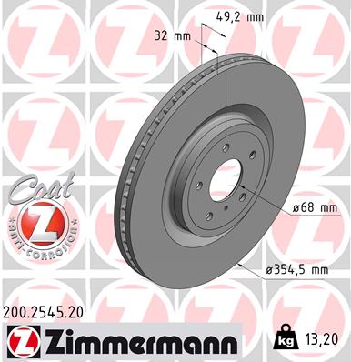 ZIMMERMANN Bremseskive 200254520 foraksel ventileret 354mm 32mm for INFINITI