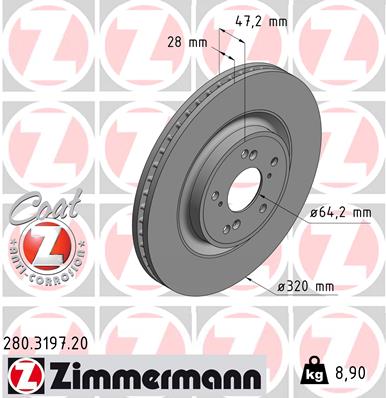 ZIMMERMANN Bremseskive 280319720 foraksel ventileret 320mm 28mm for HONDA