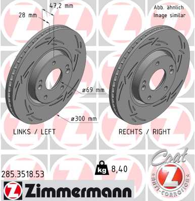 ZIMMERMANN Bremseskive 285351853 foraksel lukket 300mm 28mm for HYUNDAI KIA (DYK) KIA
