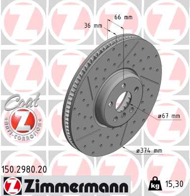 ZIMMERMANN Bremseskive 150298020 venstre foraksel lukket 374mm 36mm for BMW