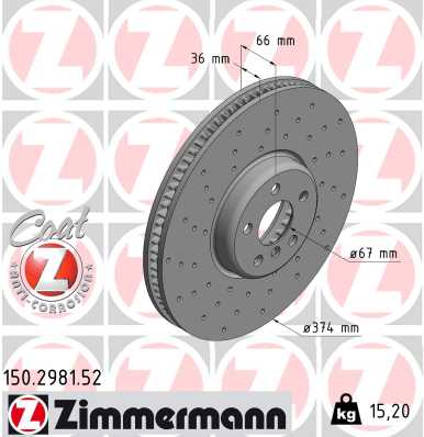 ZIMMERMANN Bremseskive 150298152 højre foraksel perforeret 374mm 36mm for BMW