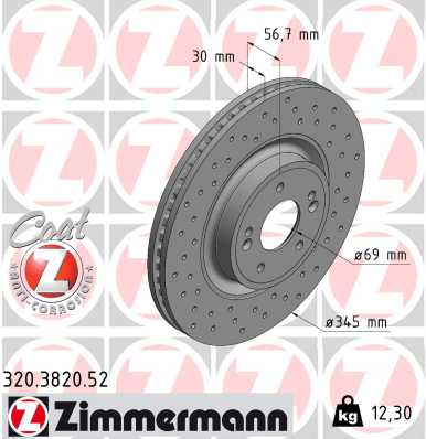ZIMMERMANN Bremseskive 320382052 foraksel perforeret 345mm 30mm for KIA