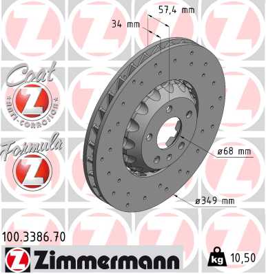 ZIMMERMANN Bremseskive 100338670 foraksel 349mm 34mm for VAG