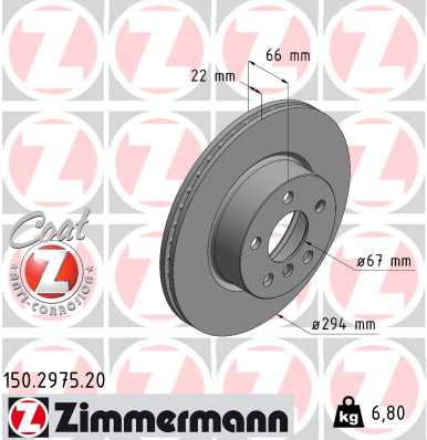 ZIMMERMANN Bremseskive 150297520 foraksel ventileret 294mm 22mm for BMW