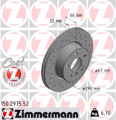 ZIMMERMANN Bremseskive 150297552 foraksel perforeret 294mm 22mm for BMW