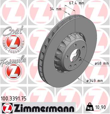 ZIMMERMANN Bremseskive 100339175 foraksel 349mm 34mm for AUDI