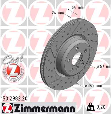 ZIMMERMANN Bremseskive 150298220 Bagaksel venstre lukket 345mm 24mm for BMW