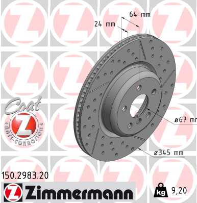 ZIMMERMANN Bremseskive 150298320 Bagaksel h��jre lukket 345mm 24mm for BMW