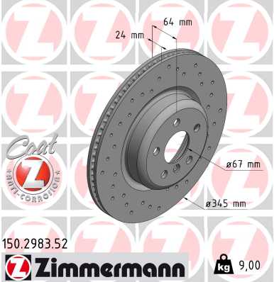 ZIMMERMANN Bremseskive 150298352 Bagaksel højre perforeret 345mm 24mm for BMW
