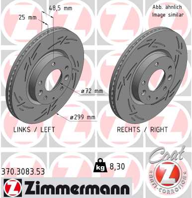 ZIMMERMANN Bremseskive 370308353 foraksel lukket 299mm 25mm for MAZDA