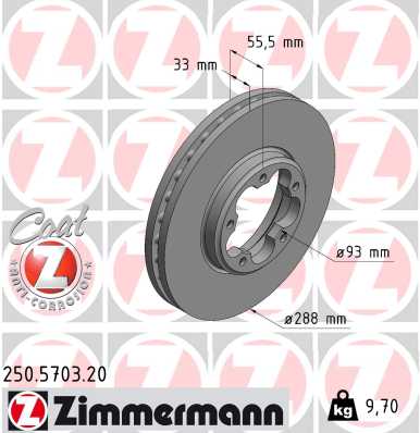 ZIMMERMANN Bremseskive 250570320 foraksel indvendig ventileret 288mm 33mm for FORD