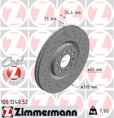 ZIMMERMANN Bremseskive 100124052 foraksel perforeret 312mm 25mm for VAG VW (FAW)