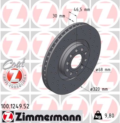 ZIMMERMANN Bremseskive 100124952 foraksel perforeret 320mm 30mm for VAG AUDI (FAW)