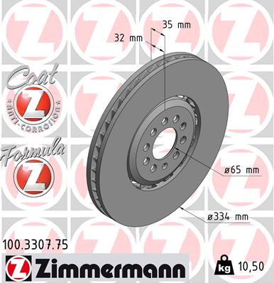 ZIMMERMANN Bremseskive 100330775 venstre foraksel 334mm 32mm for VAG