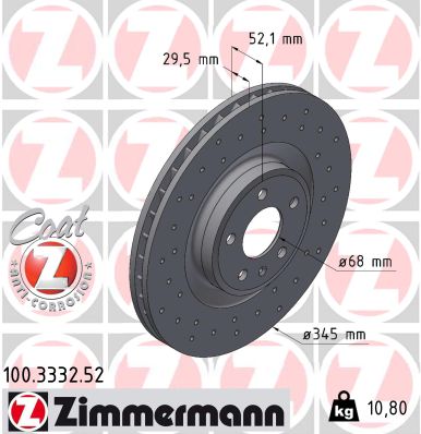 ZIMMERMANN Bremseskive 100333252 foraksel perforeret 345mm 30mm for VAG