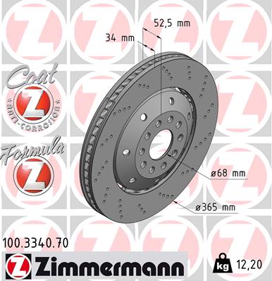 ZIMMERMANN Bremseskive 100334070 højre foraksel 365mm 34mm for AUDI