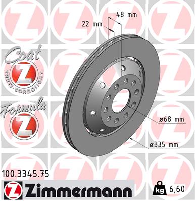 ZIMMERMANN Bremseskive 100334575 Bagaksel venstre 335mm 22mm for AUDI