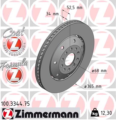 ZIMMERMANN Bremseskive 100334475 højre foraksel 365mm 34mm for AUDI