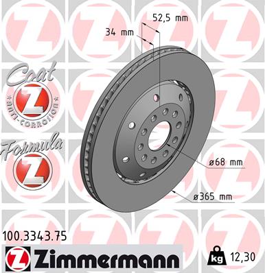 ZIMMERMANN Bremseskive 100334375 venstre foraksel 365mm 34mm for AUDI