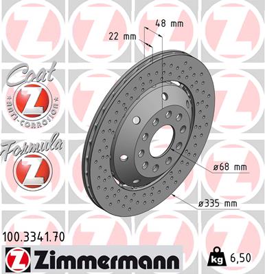 ZIMMERMANN Bremseskive 100334170 Bagaksel venstre 335mm 22mm for AUDI