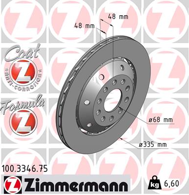 ZIMMERMANN Bremseskive 100334675 Bagaksel højre 335mm 22mm for AUDI