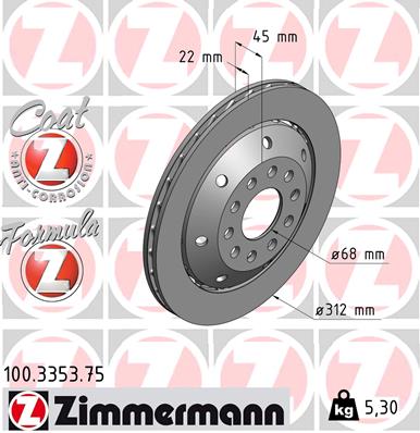ZIMMERMANN Bremseskive 100335375 Bagaksel venstre 312mm 22mm for VAG