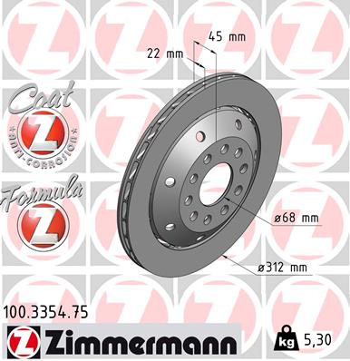 ZIMMERMANN Bremseskive 100335475 Bagaksel højre 312mm 22mm for VAG