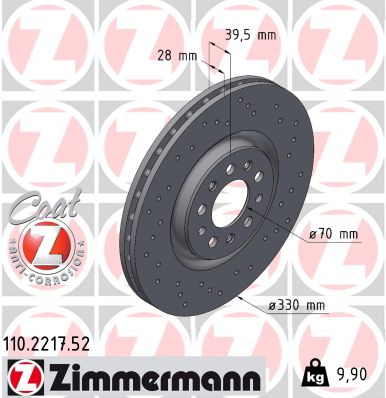 ZIMMERMANN Bremseskive 110221752 foraksel perforeret 330mm 28mm for ALFA ROMEO JEEP