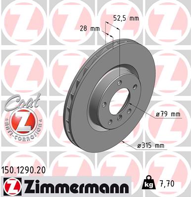 ZIMMERMANN Bremseskive 150129020 venstre foraksel ventileret 315mm 28mm for BMW
