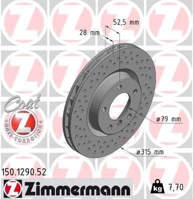 ZIMMERMANN Bremseskive 150129052 venstre foraksel perforeret 315mm 28mm for BMW