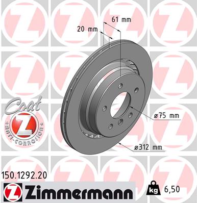 ZIMMERMANN Bremseskive 150129220 Bagaksel venstre udvendig ventileret 312mm 20mm for BMW