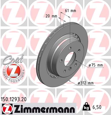ZIMMERMANN Bremseskive 150129320 Bagaksel højre udvendig ventileret 312mm 20mm for BMW