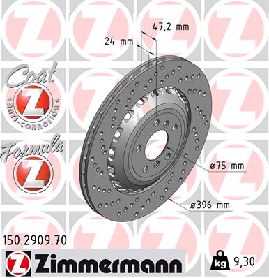 ZIMMERMANN Bremseskive 150290970 Bagaksel venstre 396mm 24mm for BMW
