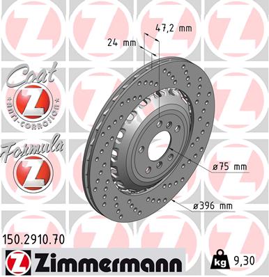 ZIMMERMANN Bremseskive 150291070 Bagaksel højre 396mm 24mm for BMW