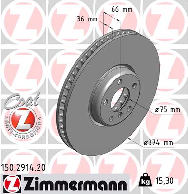 ZIMMERMANN Bremseskive 150291420 venstre foraksel ventileret 374mm 36mm for BMW