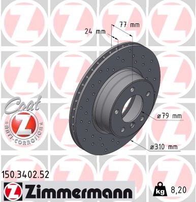 ZIMMERMANN Bremseskive 150340252 foraksel perforeret 310mm 24mm for BMW (BRILLIANCE) BMW